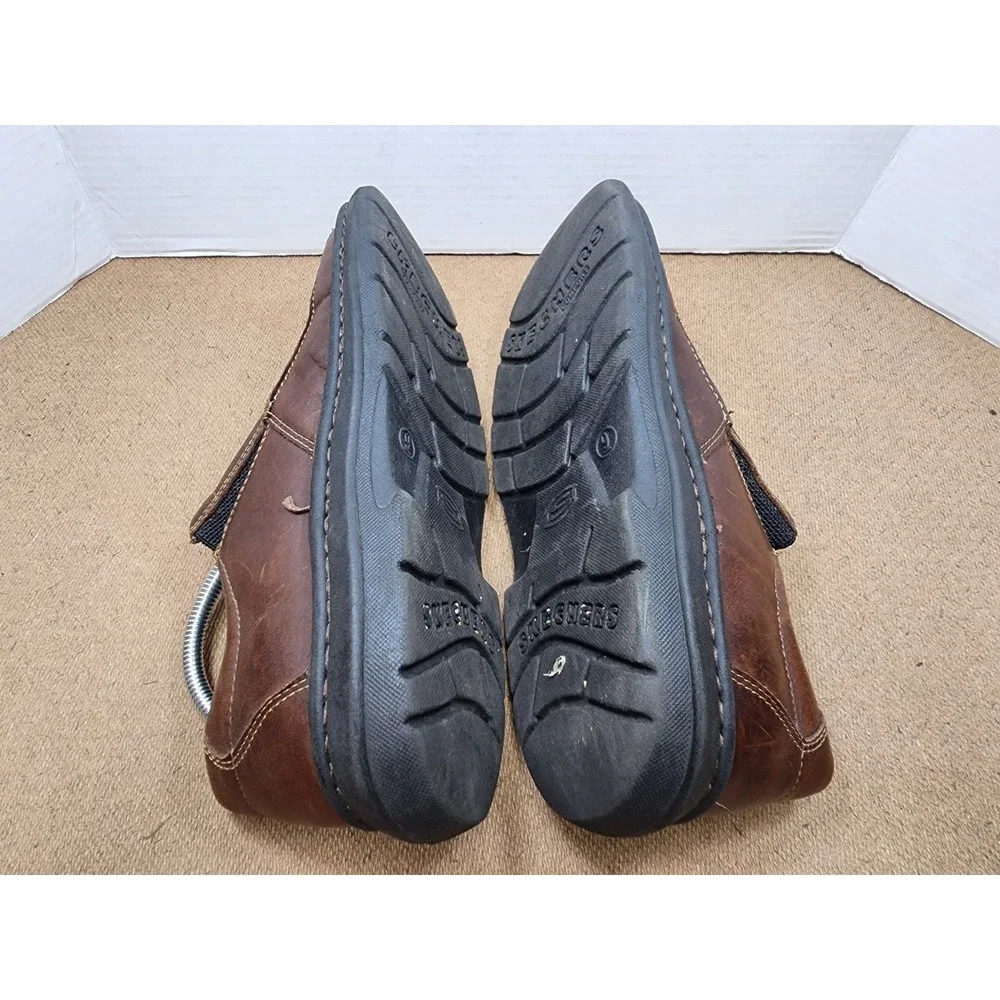 Skechers Shoes Mens 9 Comfort Slip On 4274 Brown Leather Bicycle Toe Low Top